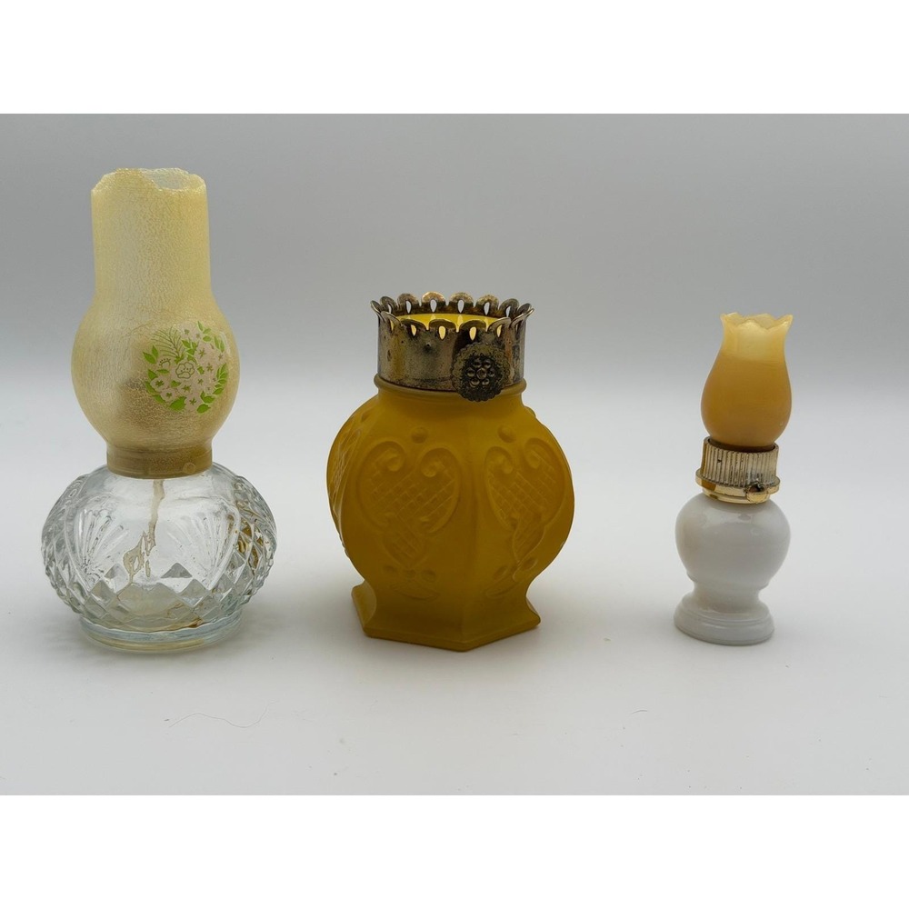 Vintage Avon Hurricane Lamp Collection Moonwind Talc Shaker Miniature Glass Lot